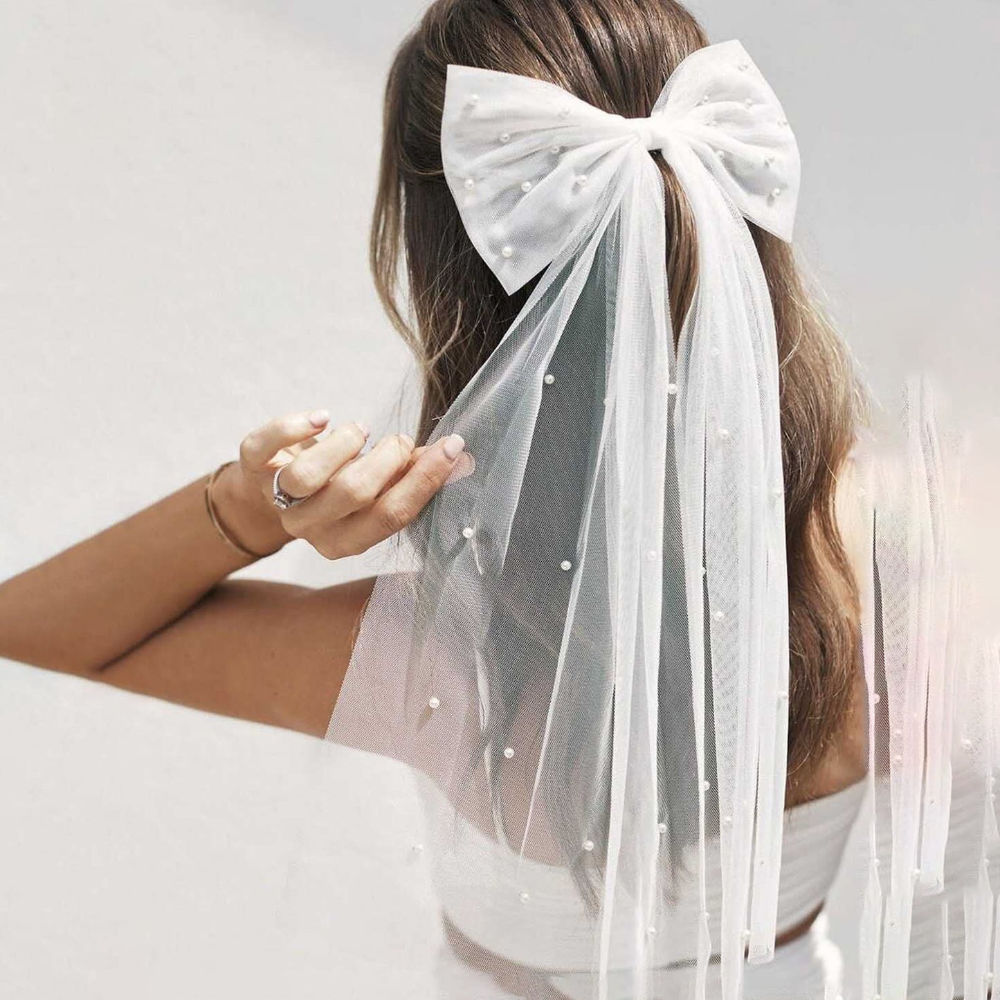 Pearl Tulle Bow Bridal Hair Clip