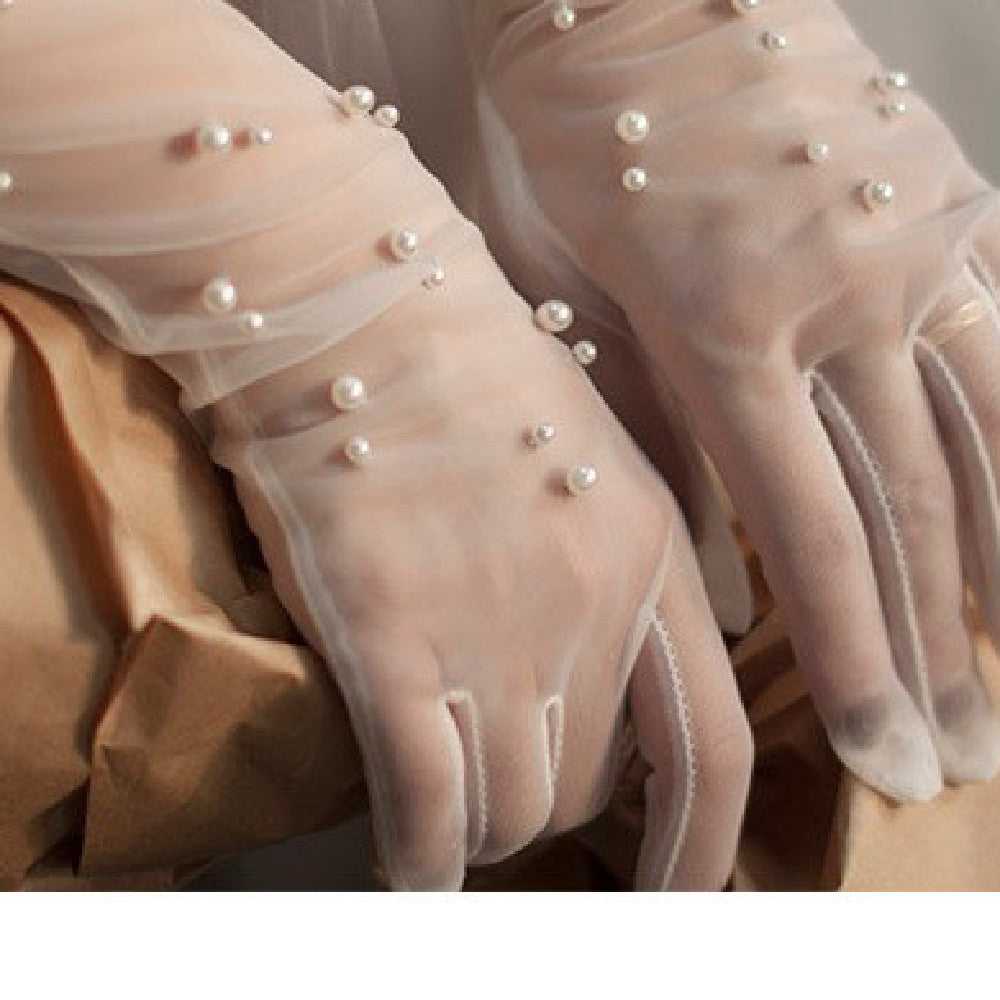 The Pearl Veil Gloves — Sheer Pearl Bridal Gloves in Soft Ivory