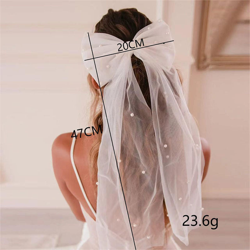 Pearl Tulle Bow Bridal Hair Clip
