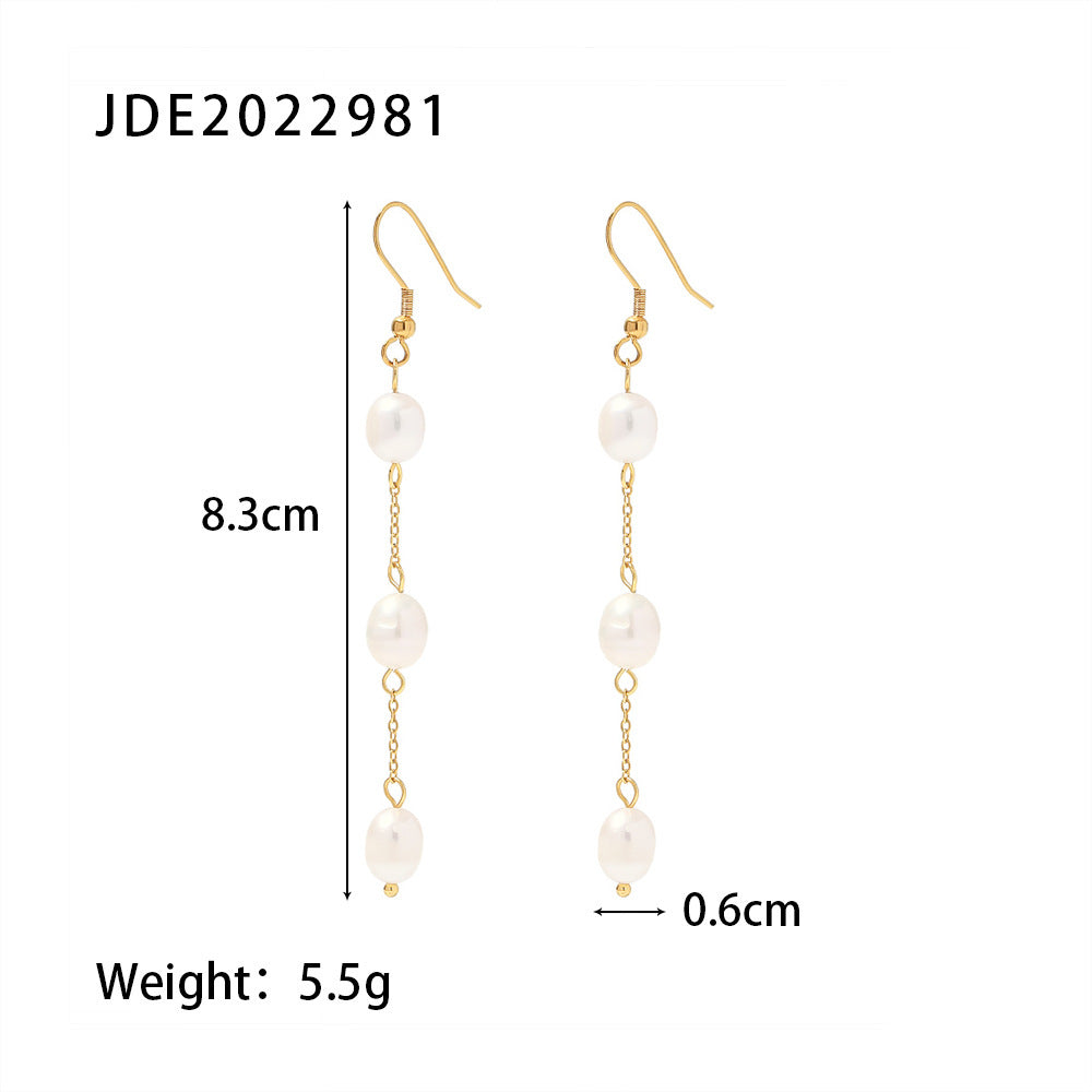 New Titanium Steel Earrings Natural Freshwater Pearl Tassel