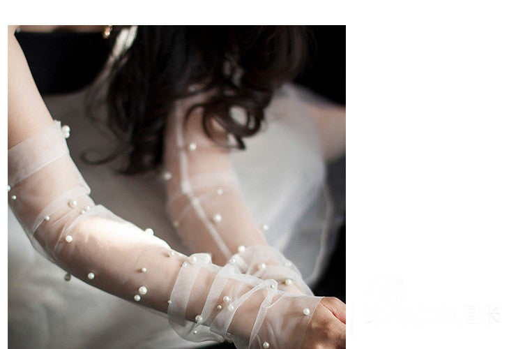 The Pearl Veil Gloves — Sheer Pearl Bridal Gloves in Soft Ivory