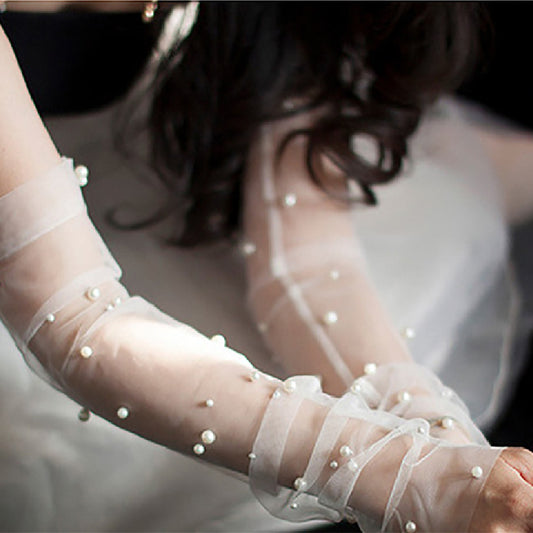 The Pearl Veil Gloves — Sheer Pearl Bridal Gloves in Soft Ivory