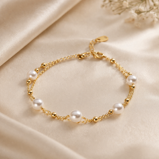 The Pearl Layer Bracelet — 18K Gold Finish