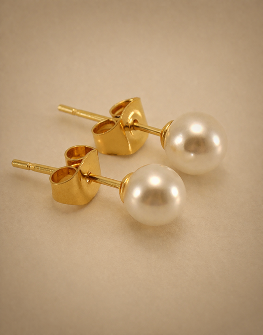 Modern Pearl Stud Earrings — Gold