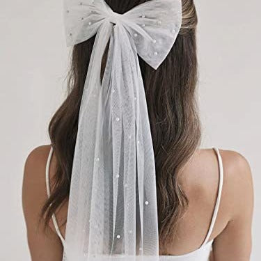 Pearl Tulle Bow Bridal Hair Clip