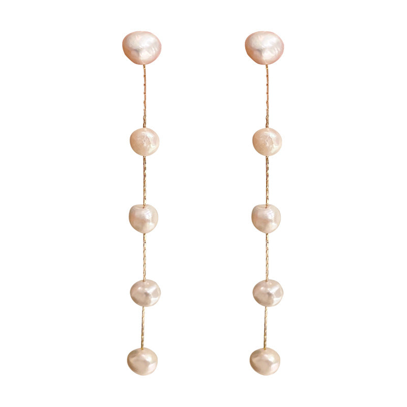 925 Silver Stud Freshwater Pearl Tassel Earrings