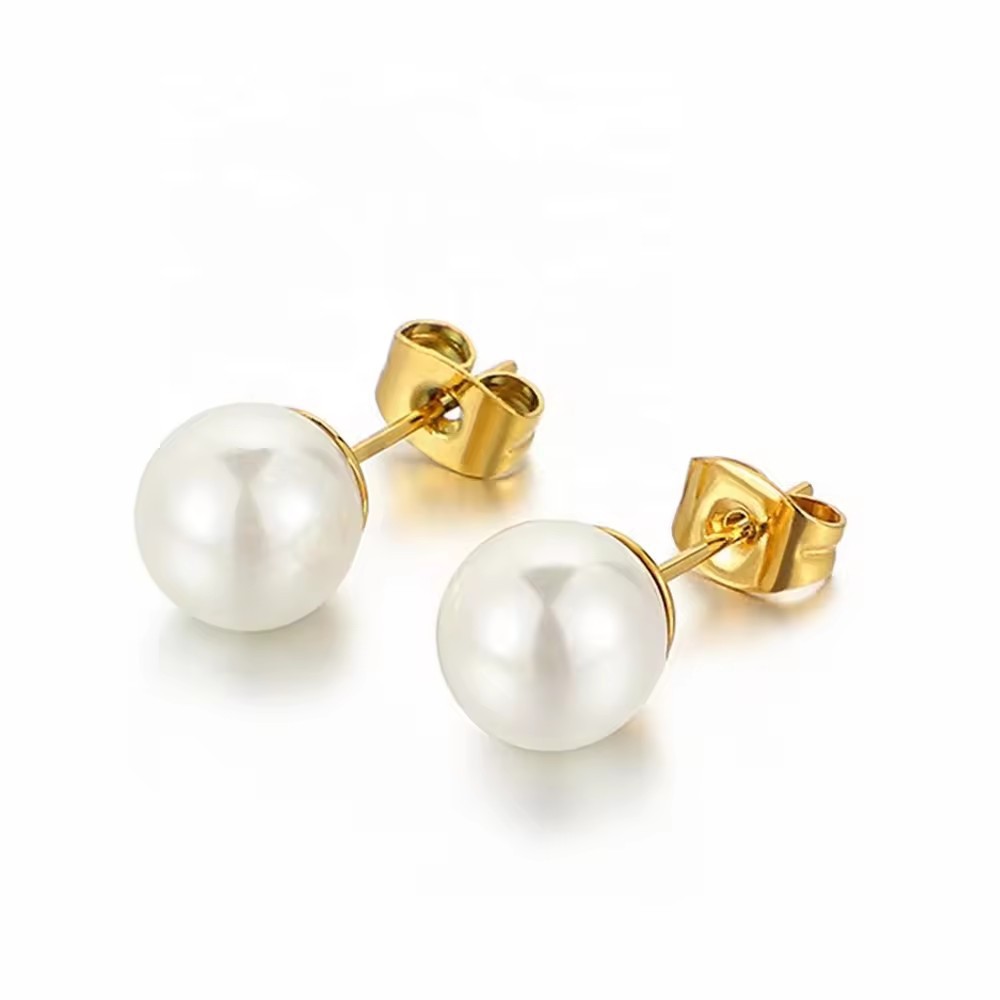 Modern Pearl Stud Earrings — Gold
