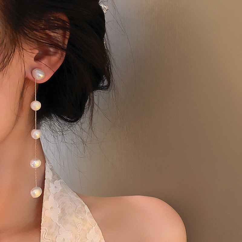 925 Silver Stud Freshwater Pearl Tassel Earrings