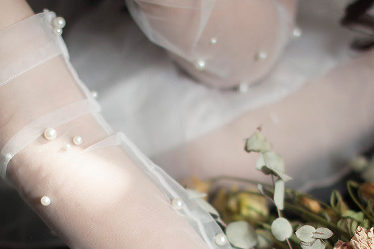 The Pearl Veil Gloves — Sheer Pearl Bridal Gloves in Soft Ivory