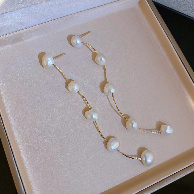 925 Silver Stud Freshwater Pearl Tassel Earrings