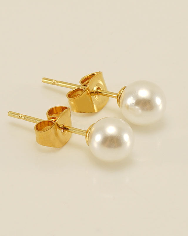 Modern Pearl Stud Earrings — Gold