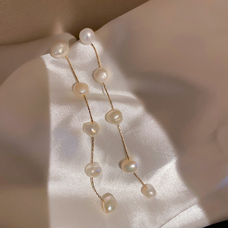 925 Silver Stud Freshwater Pearl Tassel Earrings
